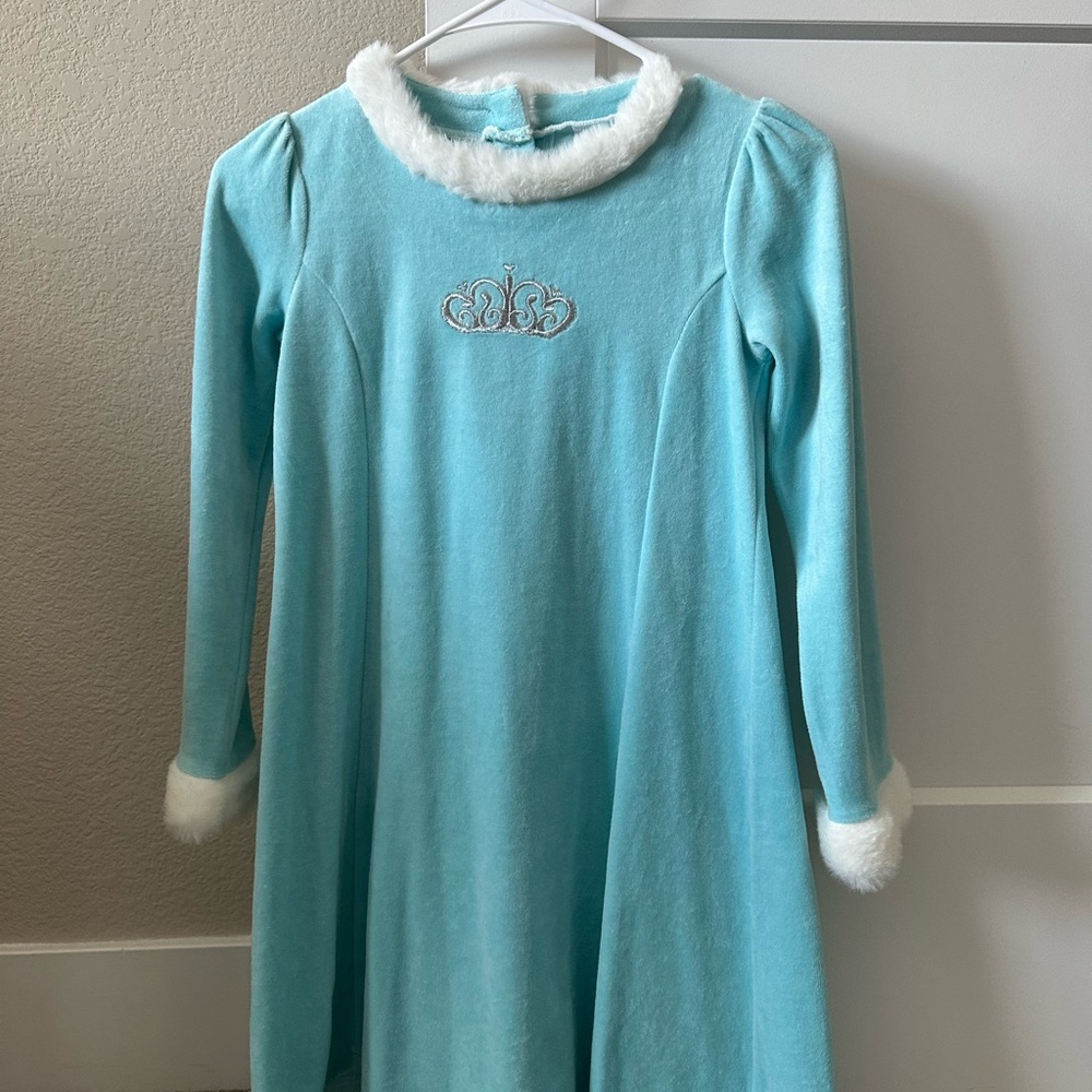 NWOT Gymboree Girls Princess Crown Dress – Size 10 – Blue Velour – Faux Fur Trim